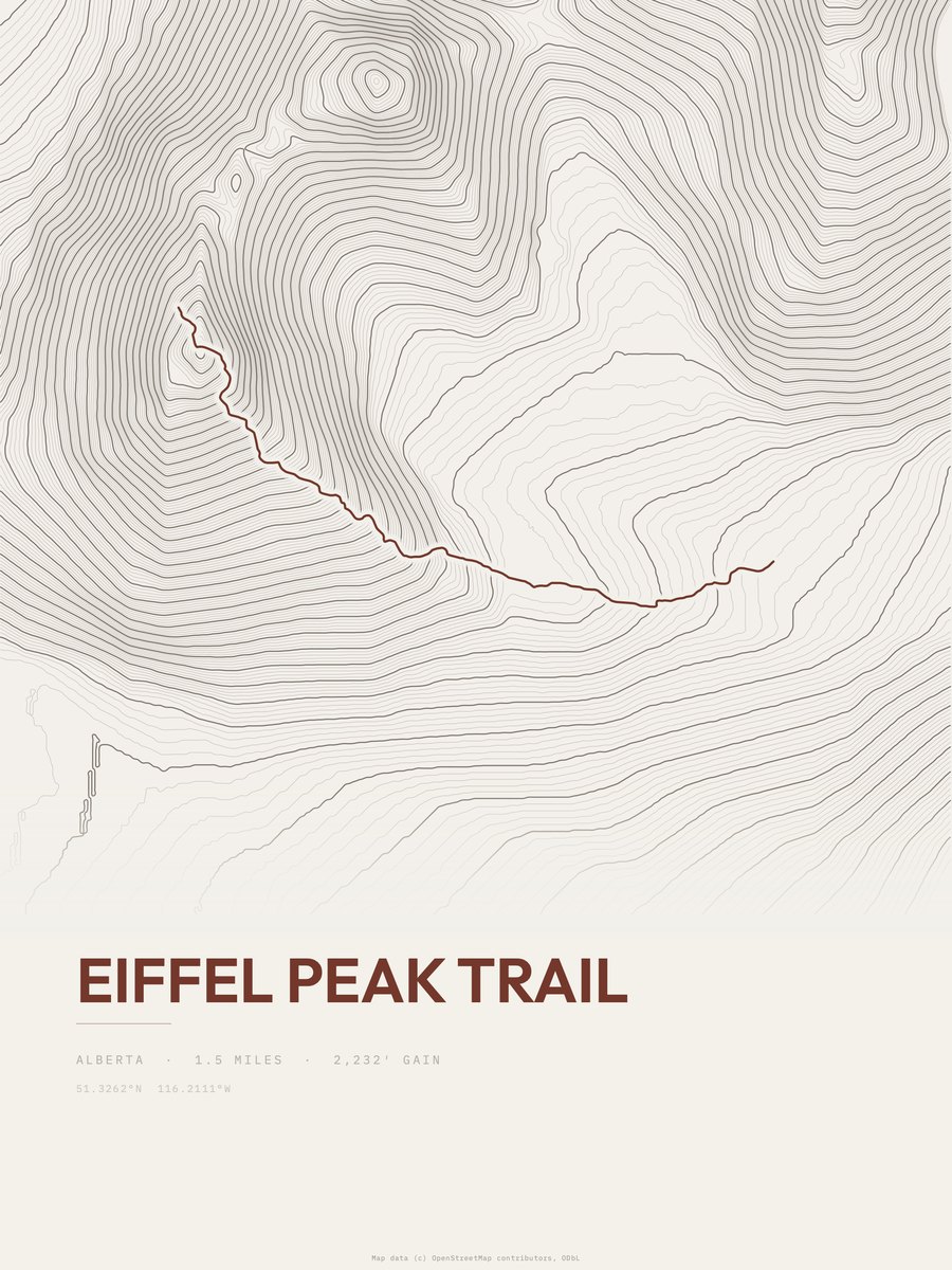 Eiffel Peak Trail Topographic print