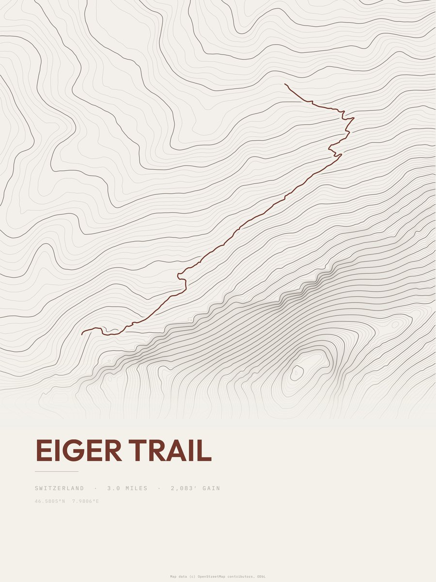 Eiger Trail topographic trail print