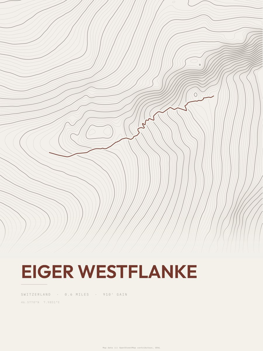 Eiger Westflanke topographic trail print