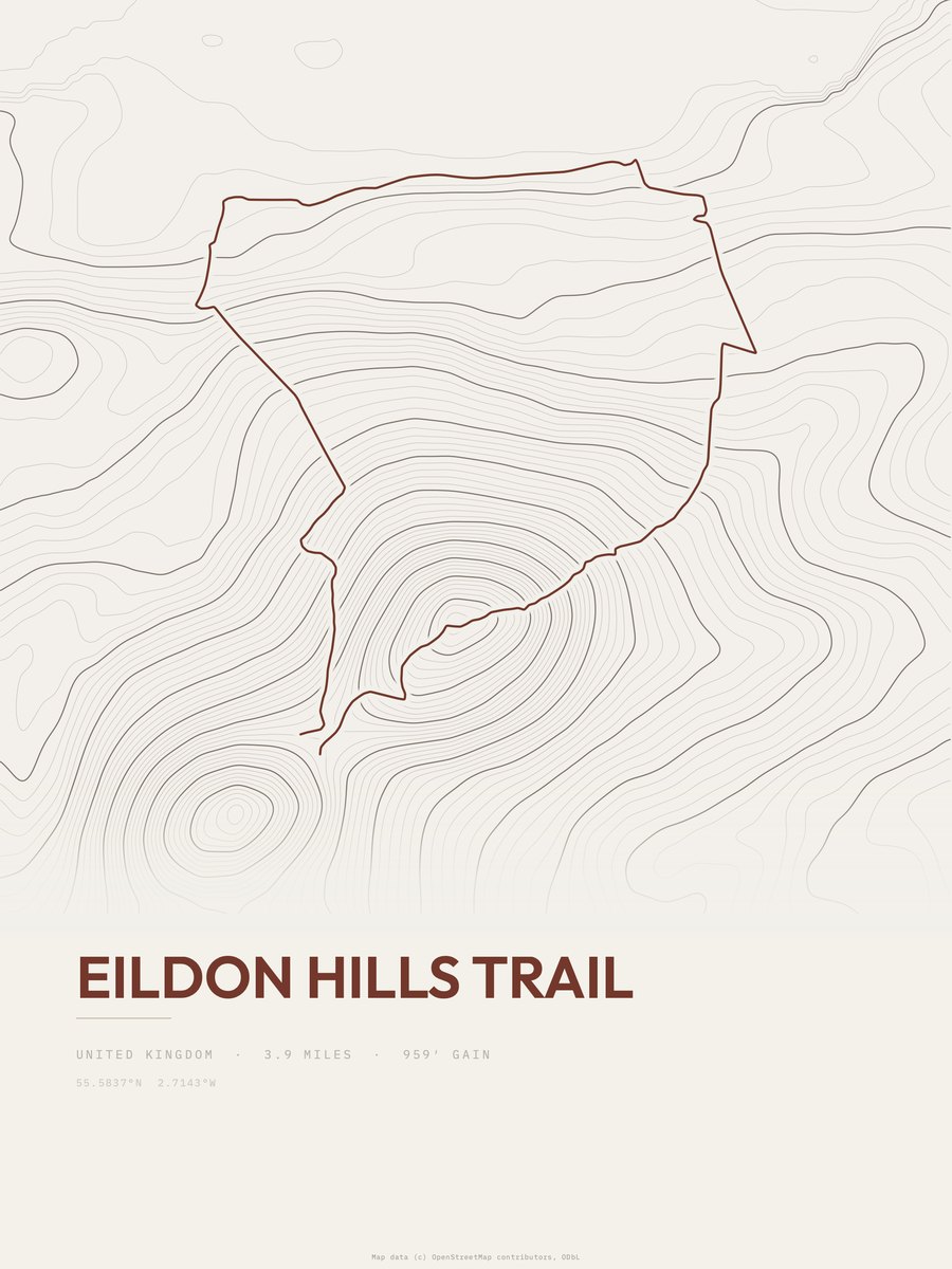 Eildon Hills Trail topographic trail print