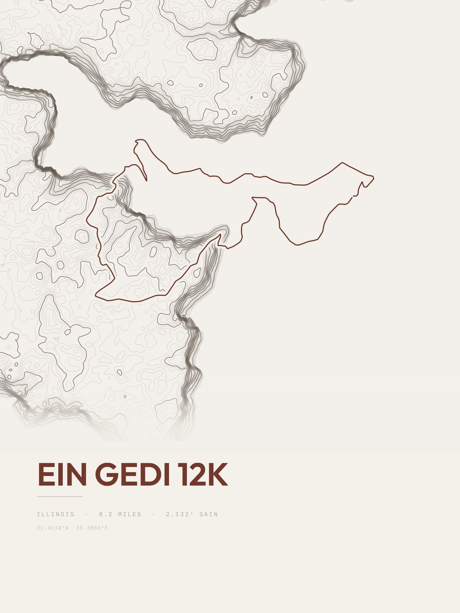 Ein Gedi 12K topographic trail print