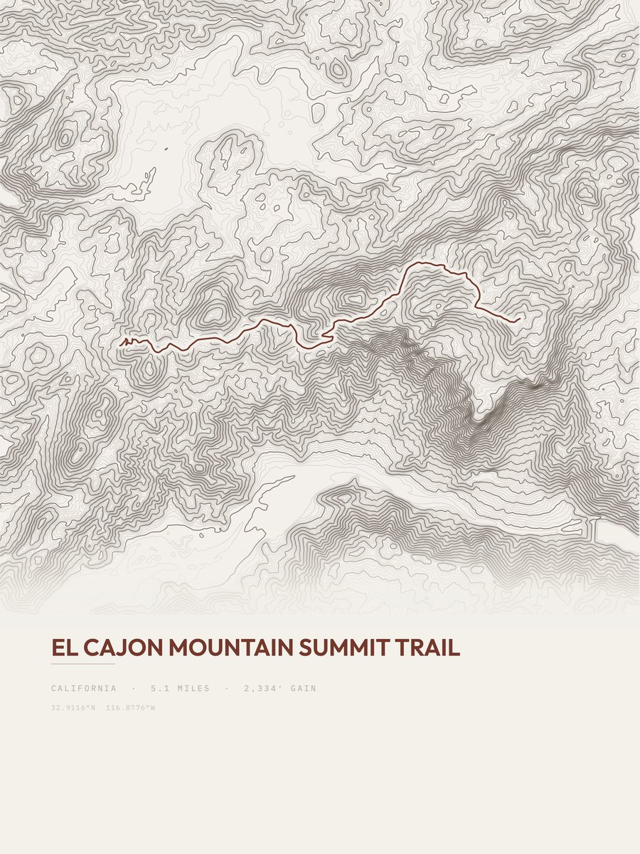 El Cajon Mountain Summit Trail Topographic print