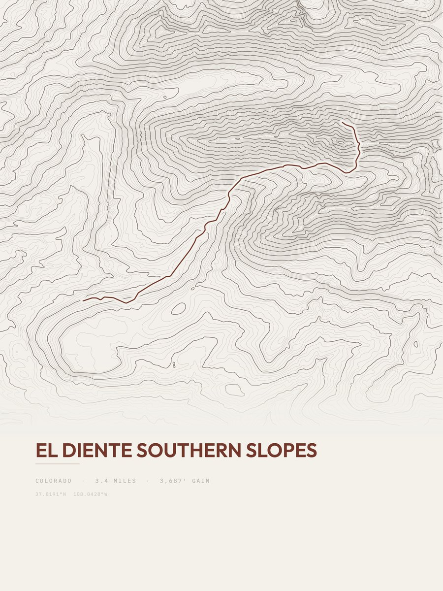 El Diente Southern Slopes Topographic print