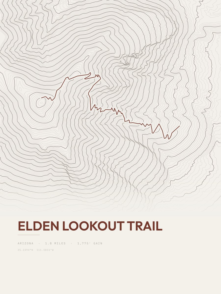 Elden Lookout Trail topographic trail print