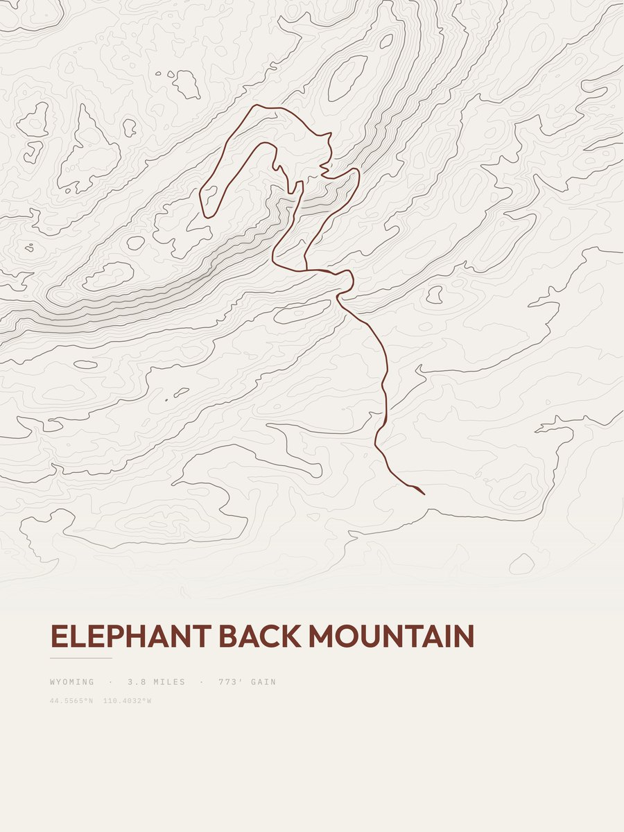 Elephant Back Mountain topographic trail print