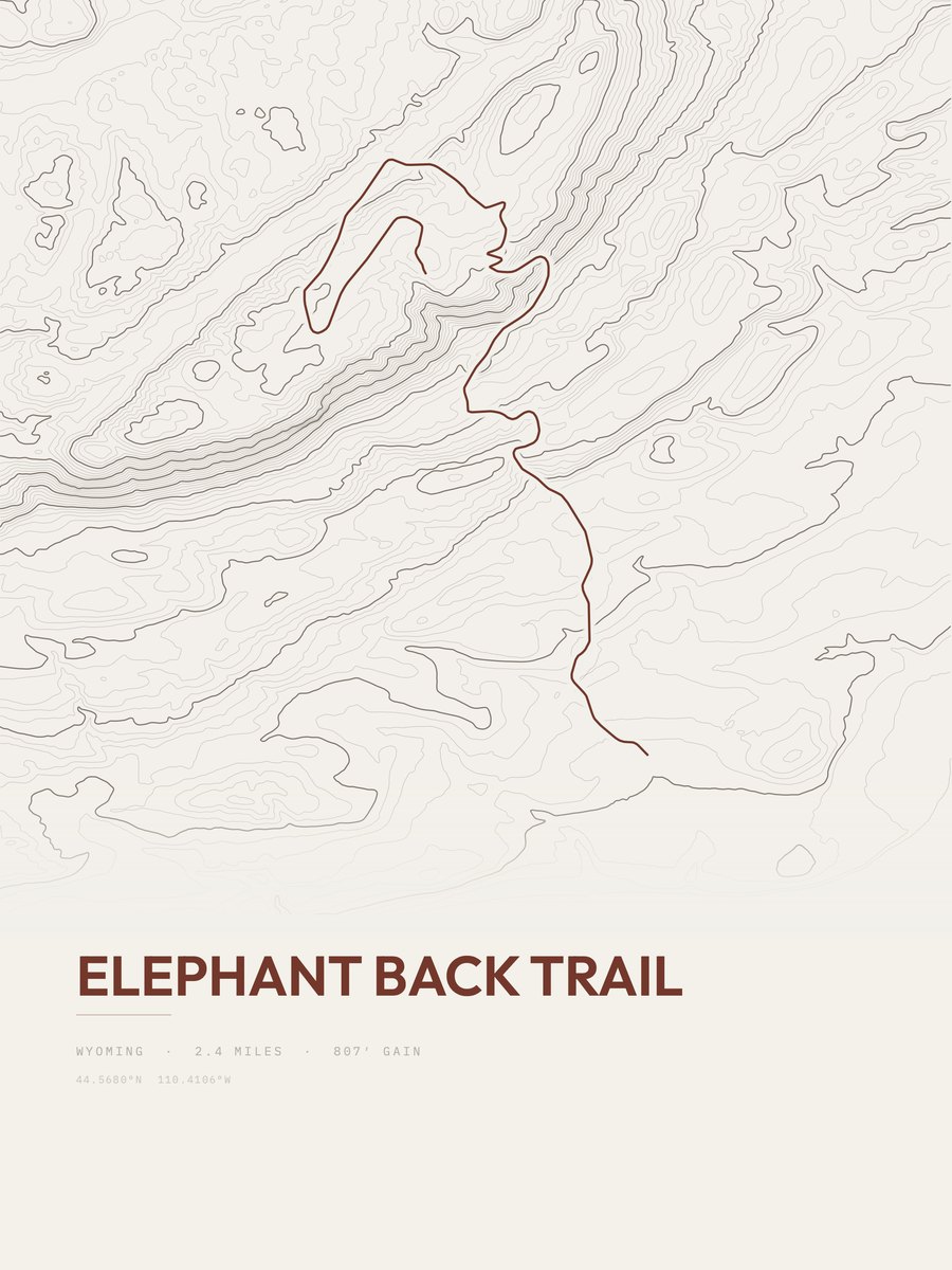 Elephant Back Trail topographic trail print
