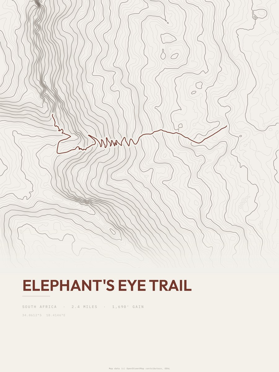 Elephant's Eye Trail topographic trail print