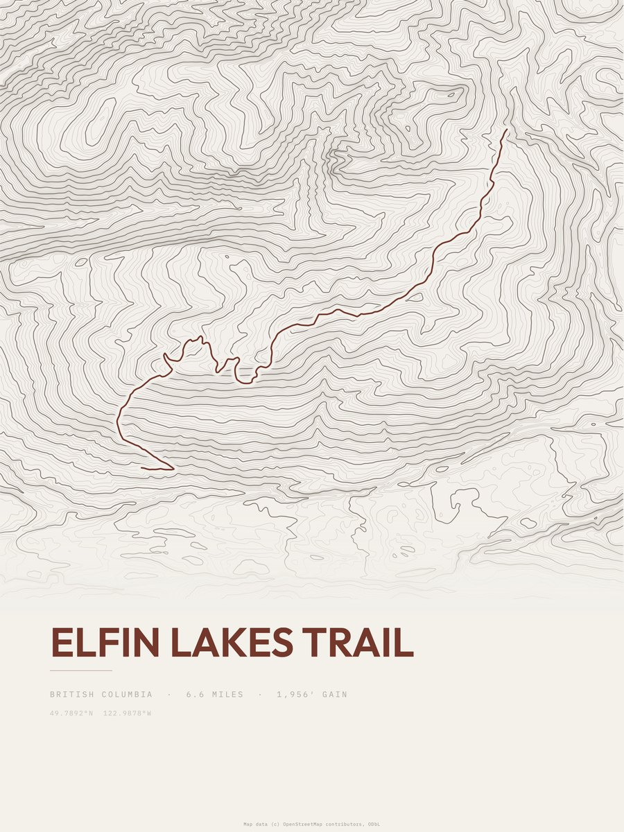 Elfin Lakes Trail Topographic print