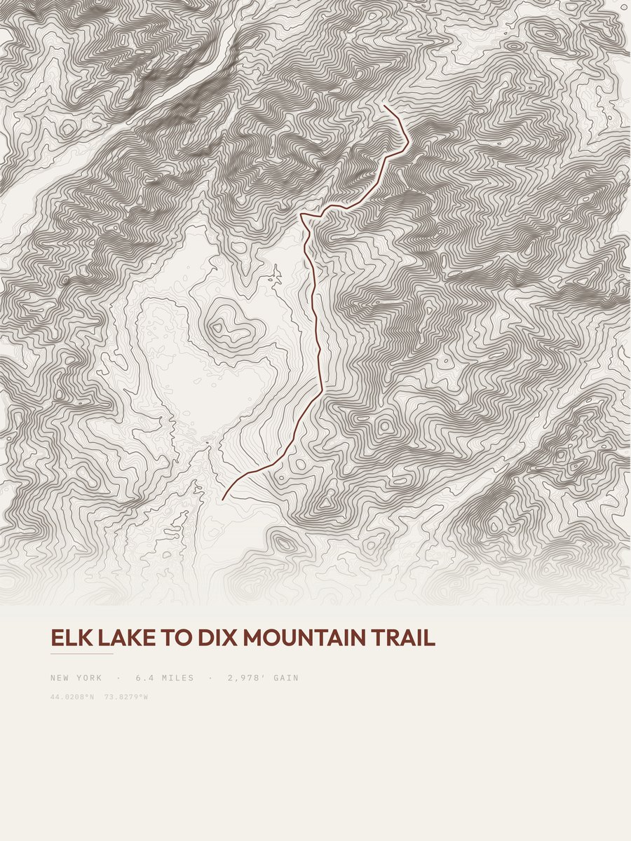 Elk Lake To Dix Mountain Trail topographic trail print