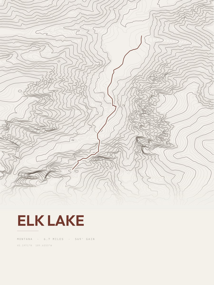 Elk Lake topographic trail print