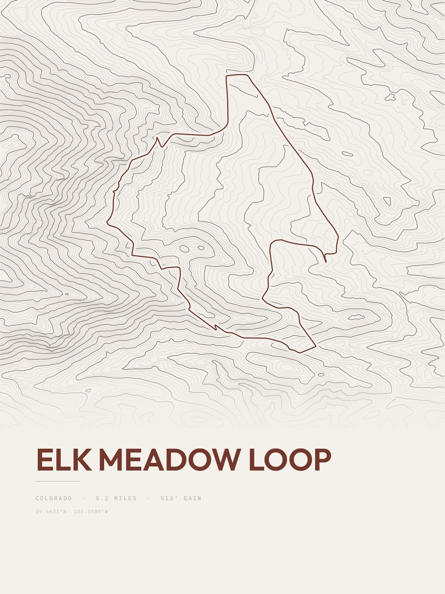 Elk Meadow Loop topographic trail print