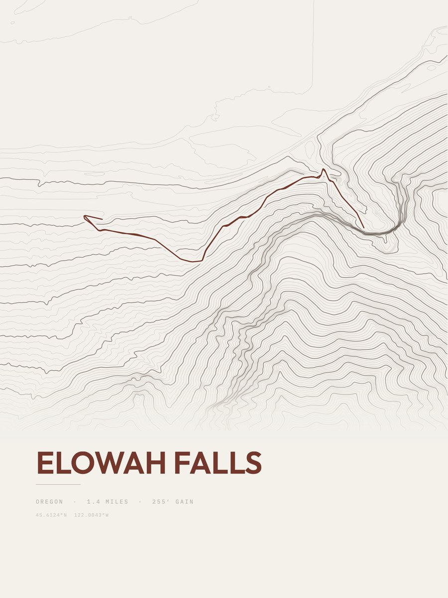 Elowah Falls topographic trail print