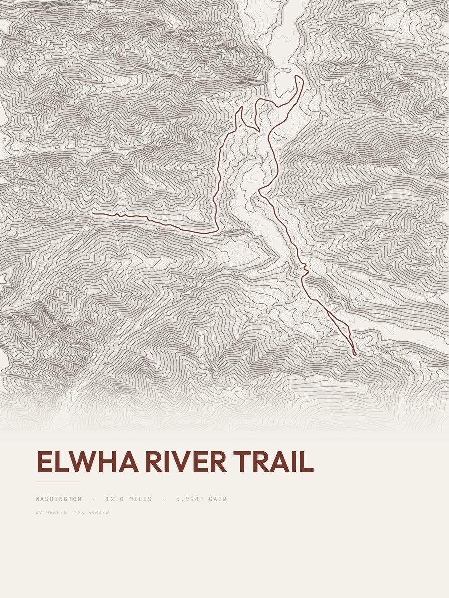Elwha River Trail topographic trail print