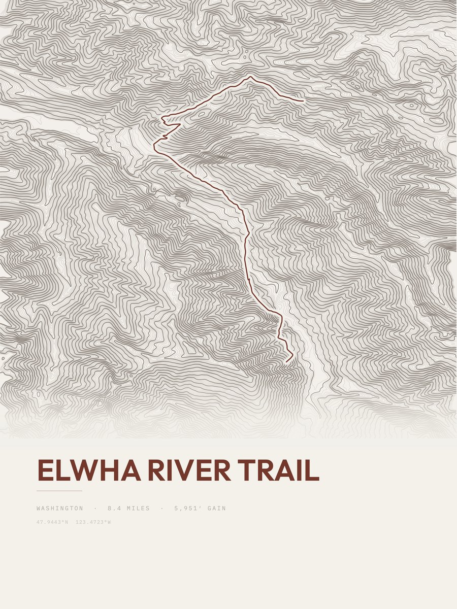 Elwha River Trail topographic trail print
