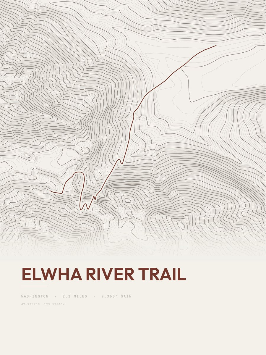 Elwha River Trail topographic trail print