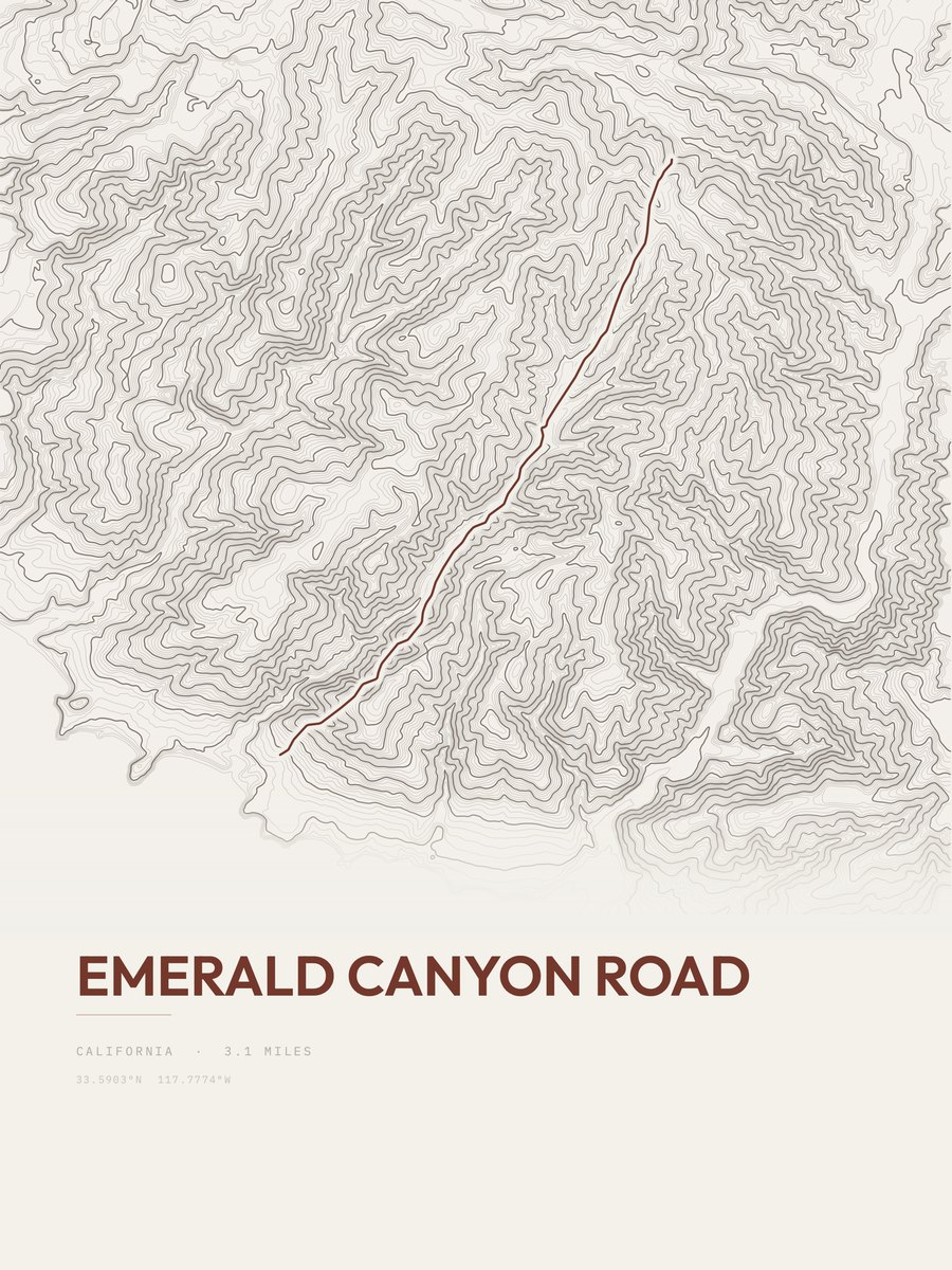 Emerald Canyon Road Topographic print