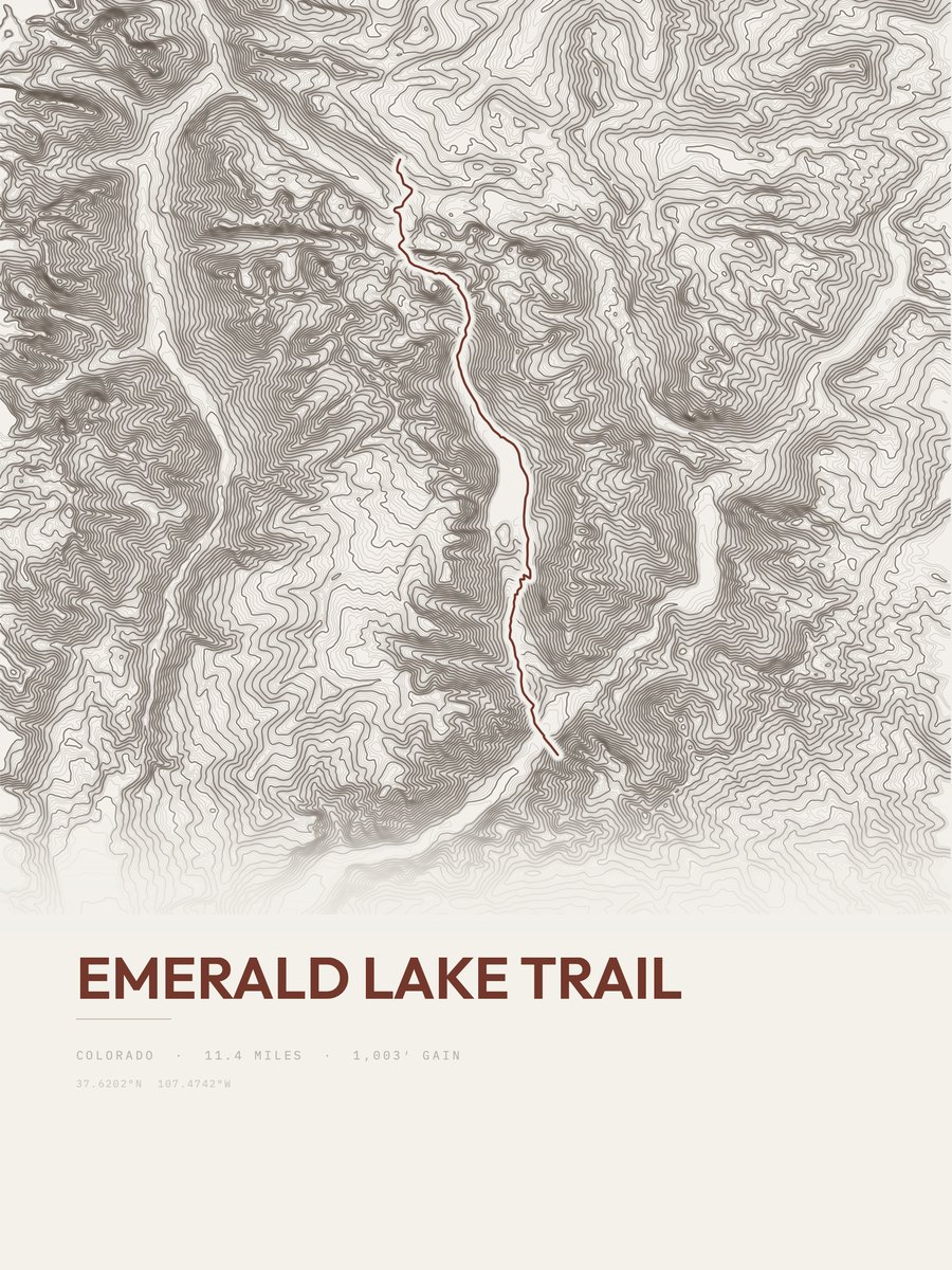 Emerald Lake Trail topographic trail print