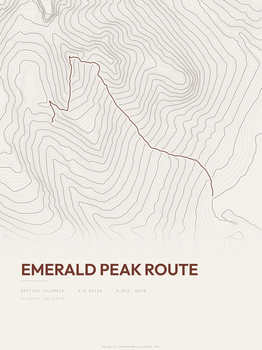 Emerald Peak Route topographic trail print