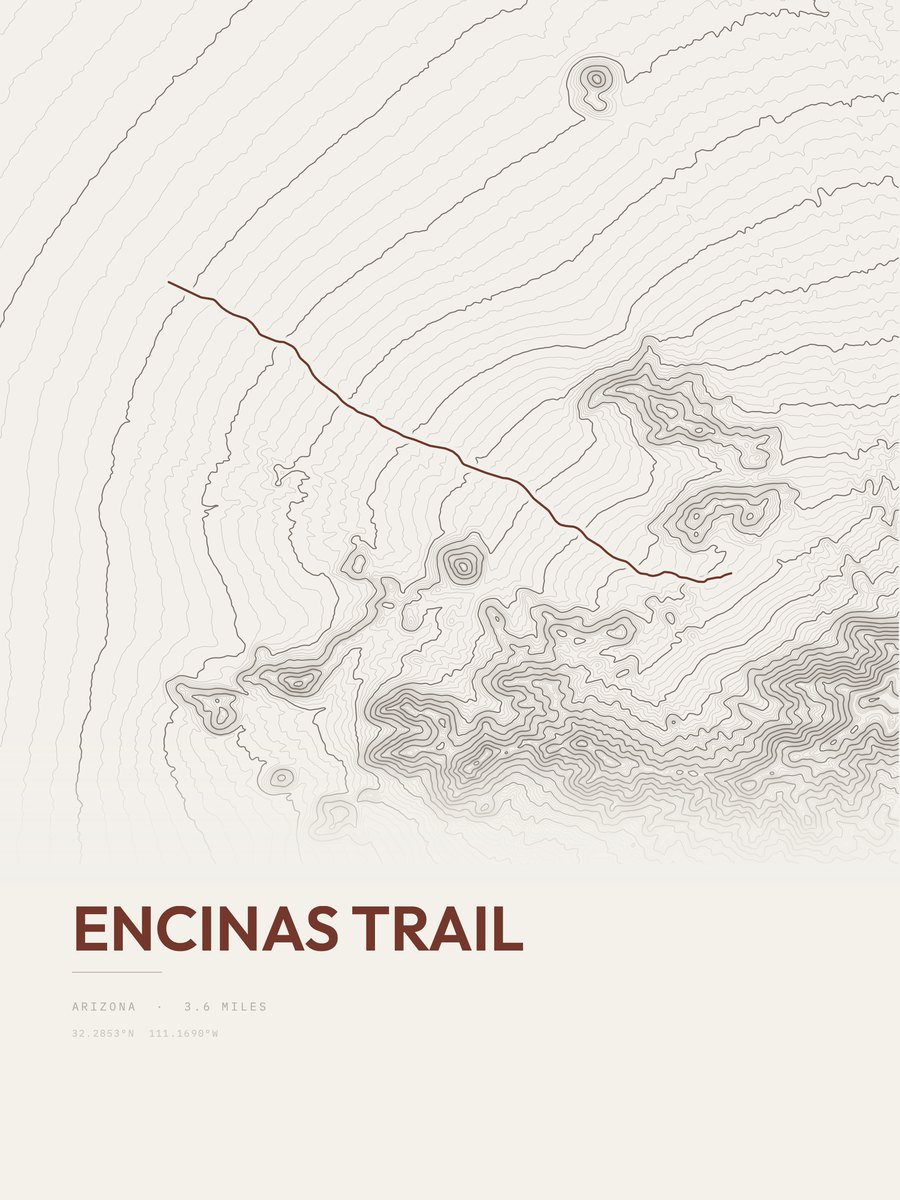Encinas Trail topographic trail print