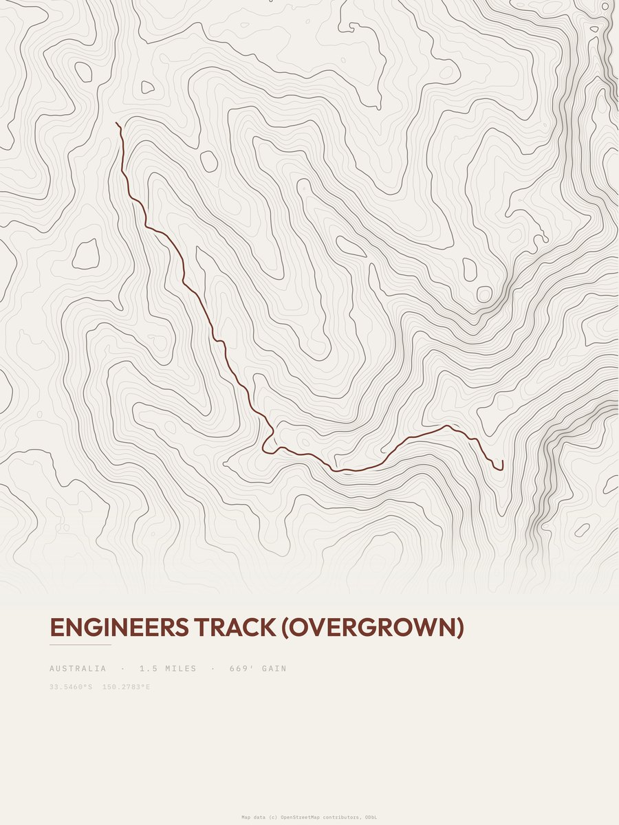Engineers Track (overgrown) topographic trail print