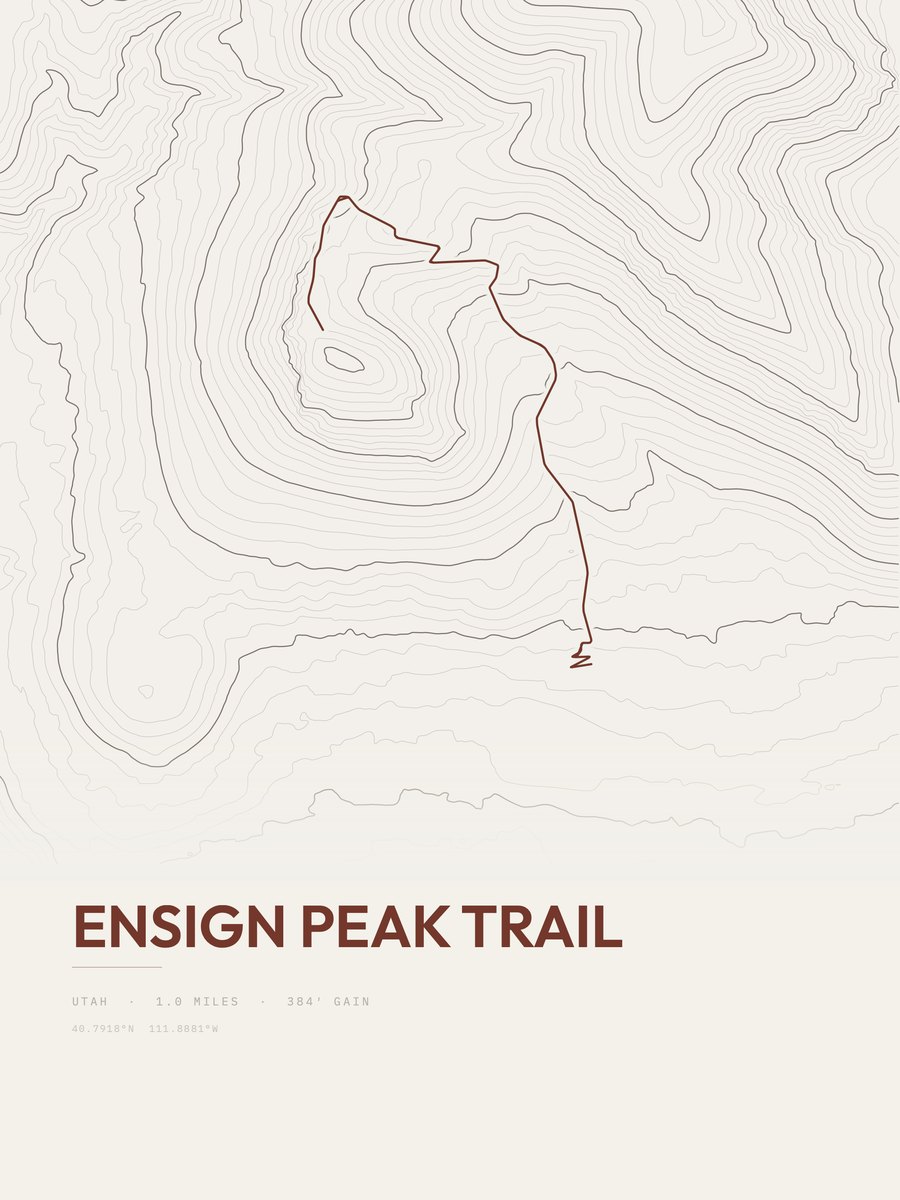 Ensign Peak Trail topographic trail print
