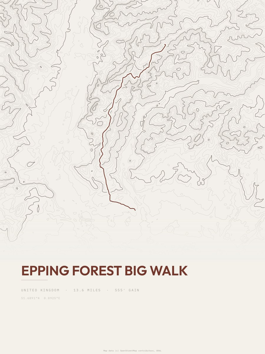 Epping Forest Big Walk topographic trail print