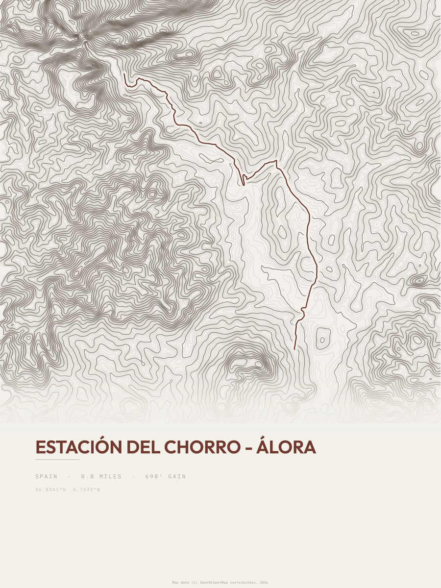Estación del Chorro - Álora topographic trail print