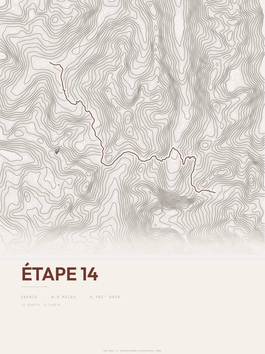 Étape 14 topographic trail print