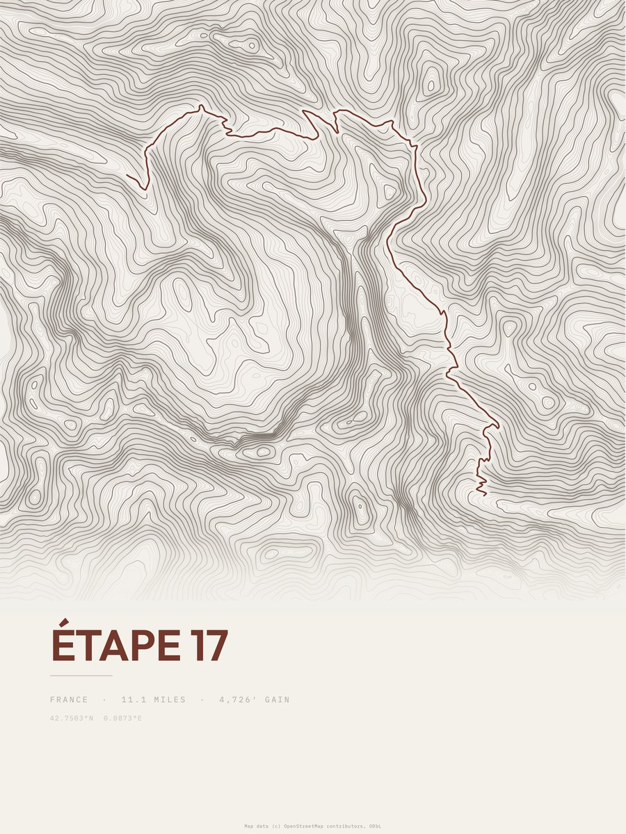 Étape 17 topographic trail print