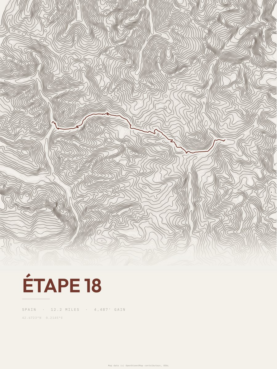 Étape 18 topographic trail print