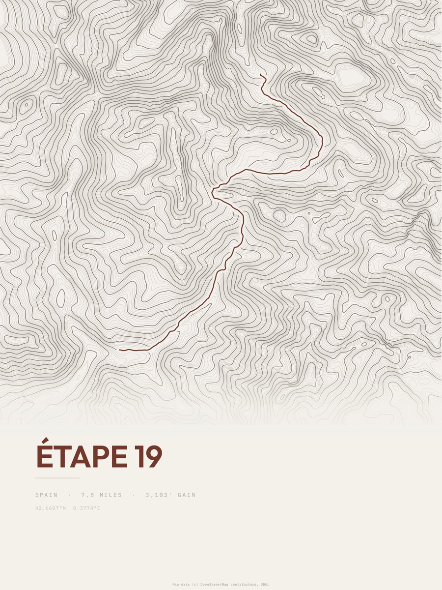 Étape 19 topographic trail print