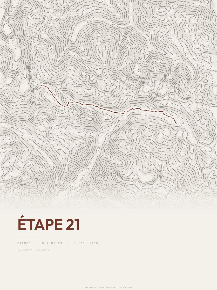 Étape 21 topographic trail print