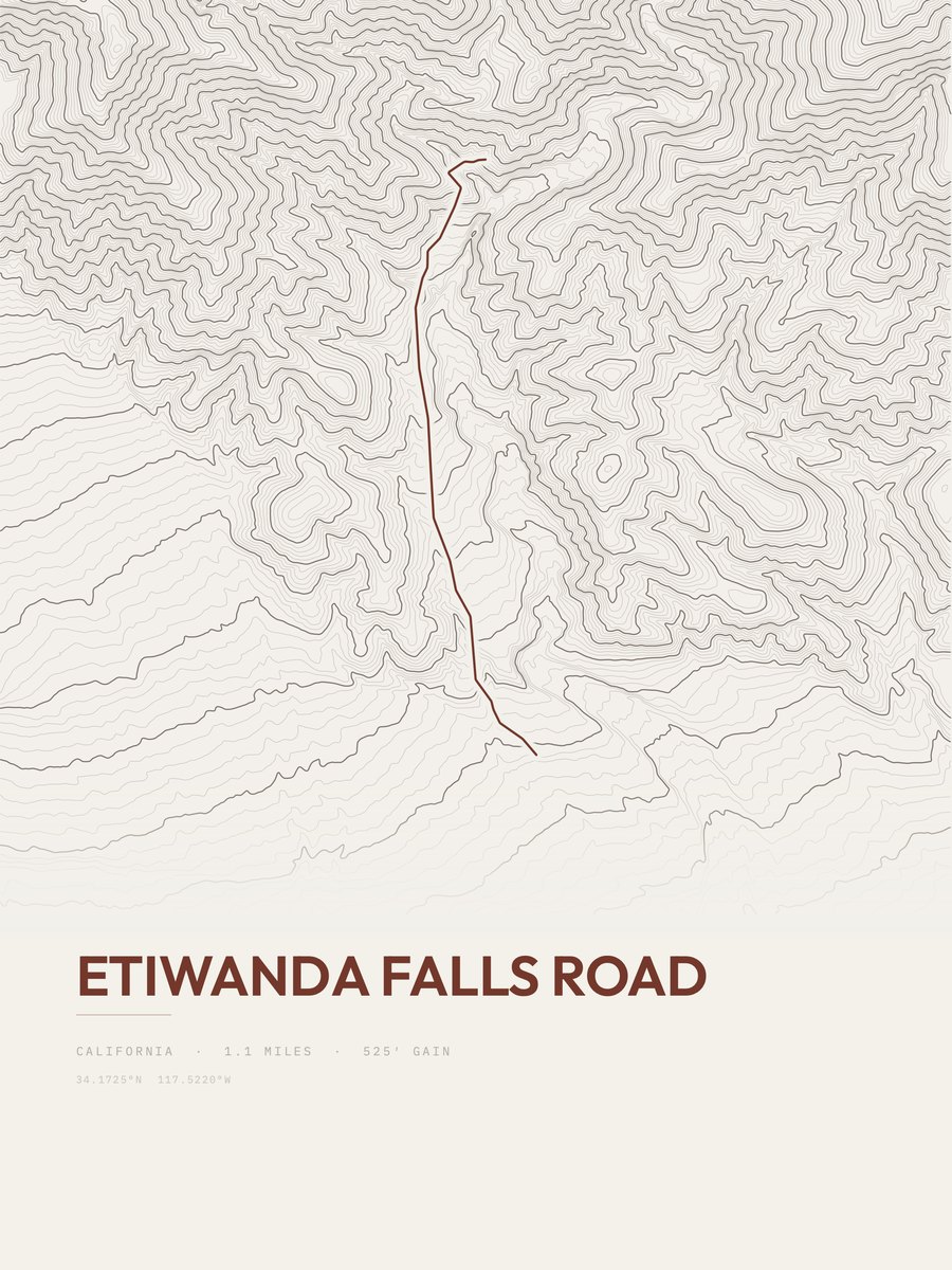 Etiwanda Falls Road topographic trail print