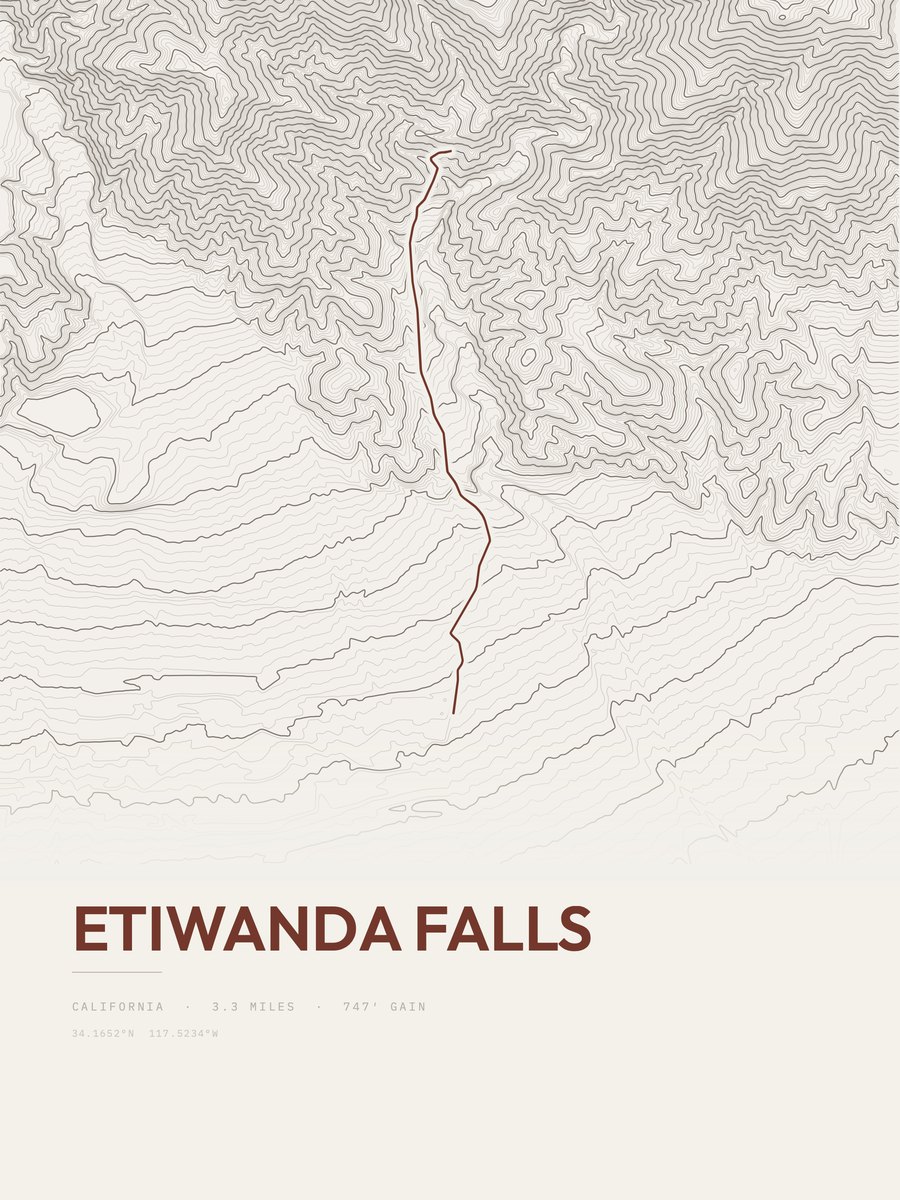 Etiwanda Falls topographic trail print