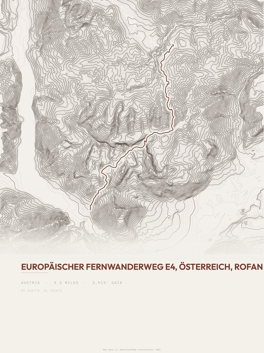 Europäischer Fernwanderweg E4 topographic trail print
