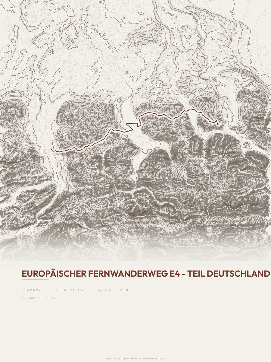 Europäischer Fernwanderweg E4 topographic trail print