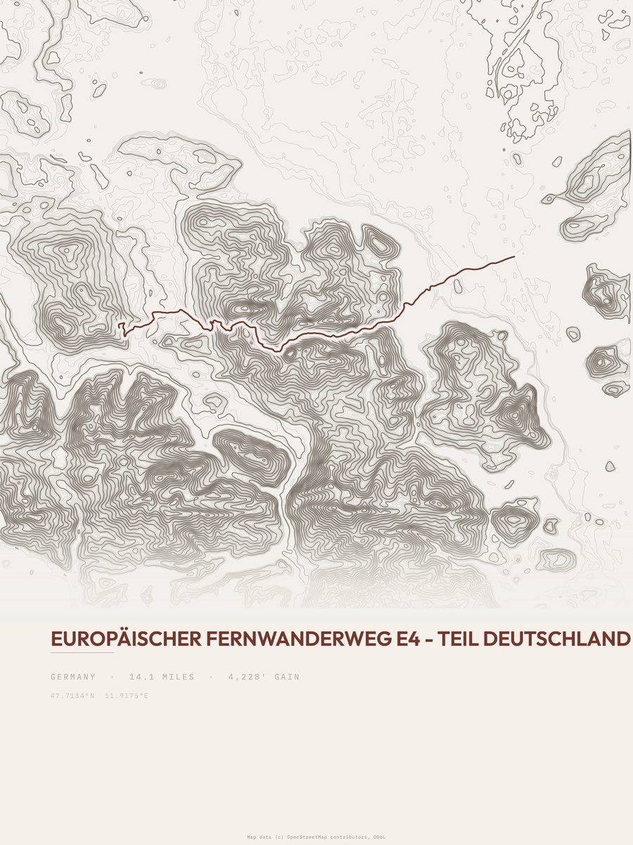 Europäischer Fernwanderweg E4 topographic trail print