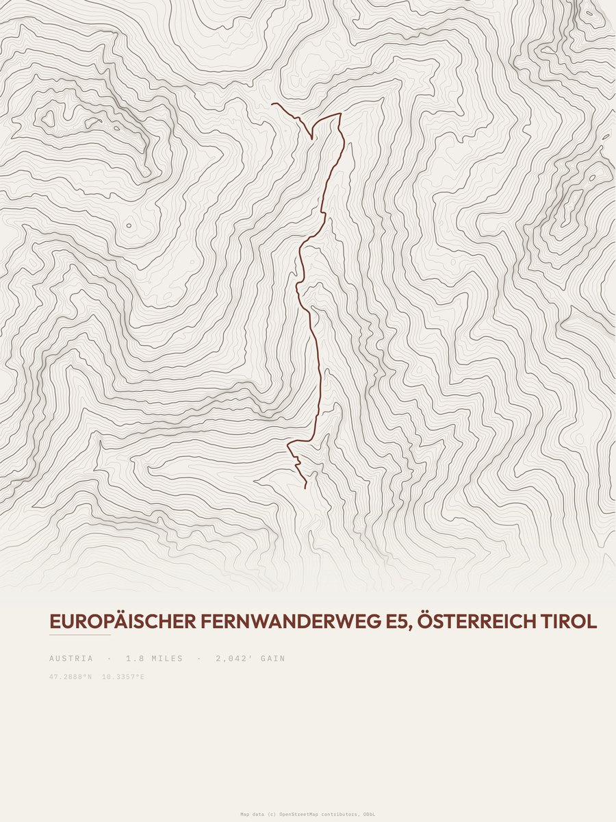 Europäischer Fernwanderweg E5 topographic trail print