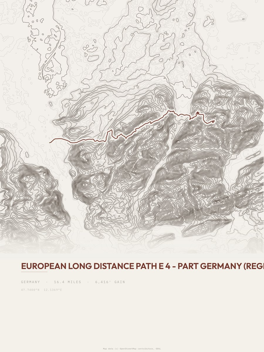 European Long distance path E 4 topographic trail print