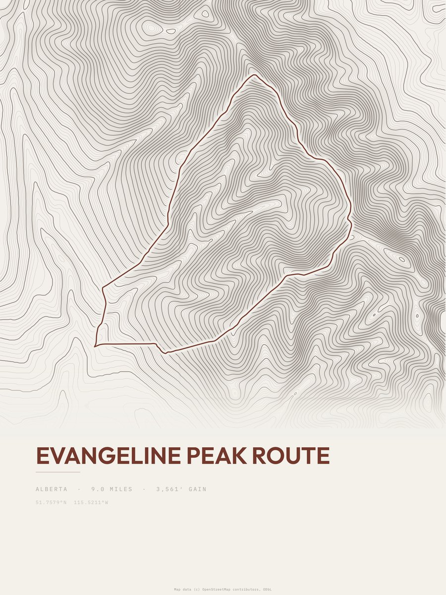 Evangeline Peak Route Topographic print