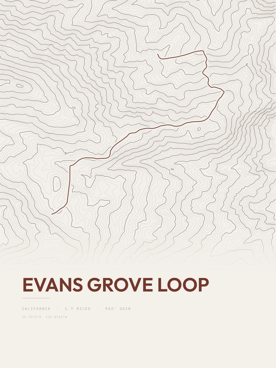 Evans Grove Loop topographic trail print