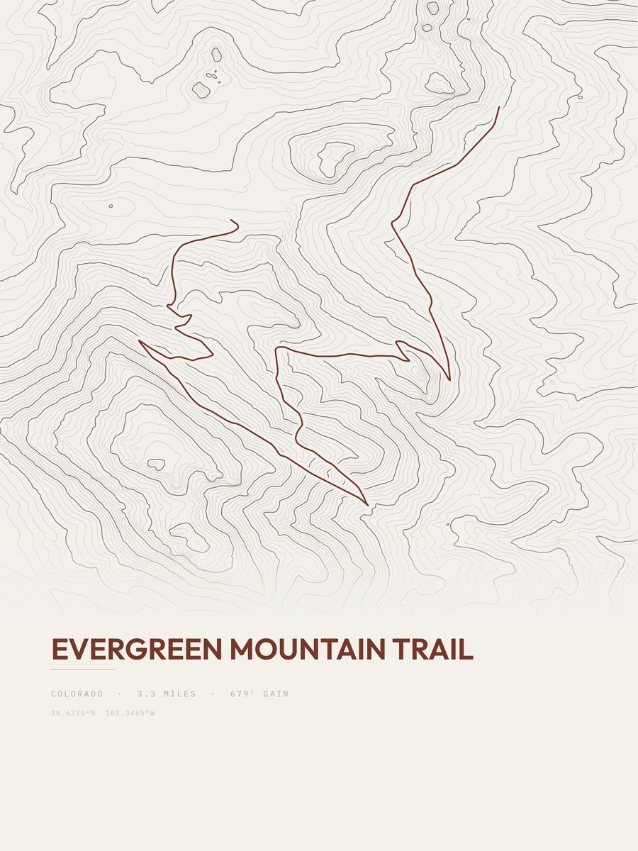 Evergreen Mountain Trail topographic trail print