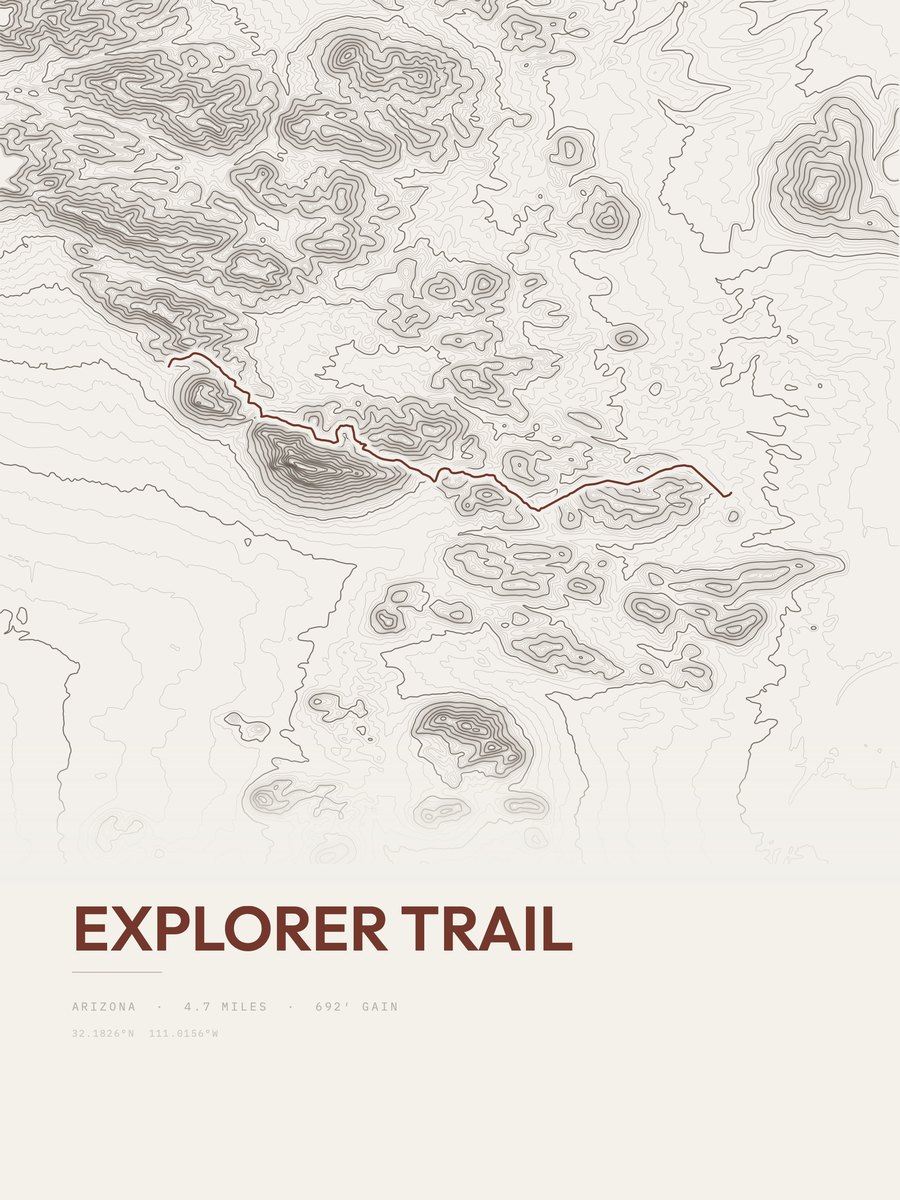 Explorer Trail topographic trail print