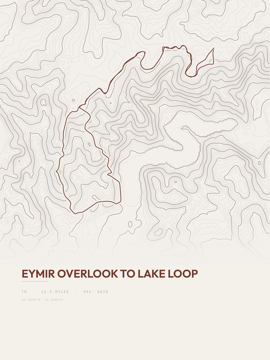 Eymir Overlook to Lake Loop topographic trail print