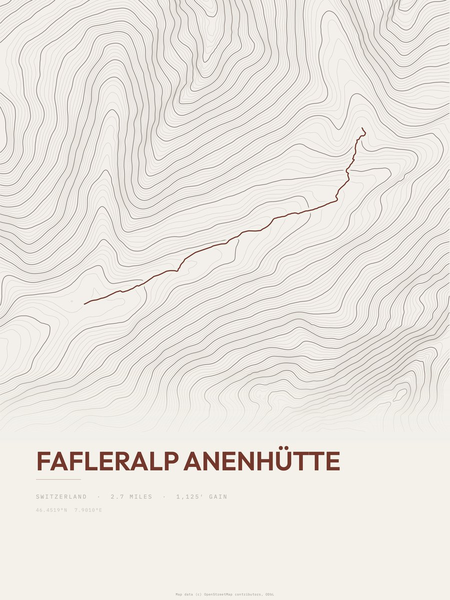 Fafleralp Anenhütte topographic trail print