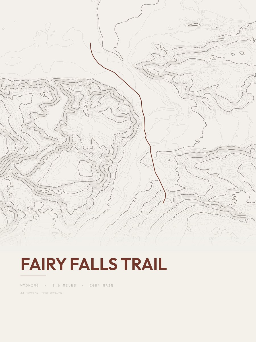 Fairy Falls Trail Topographic print