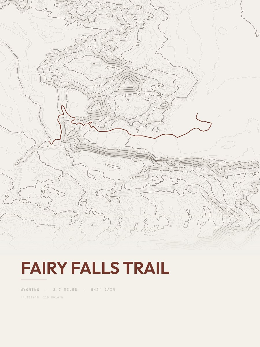Fairy Falls Trail Topographic print