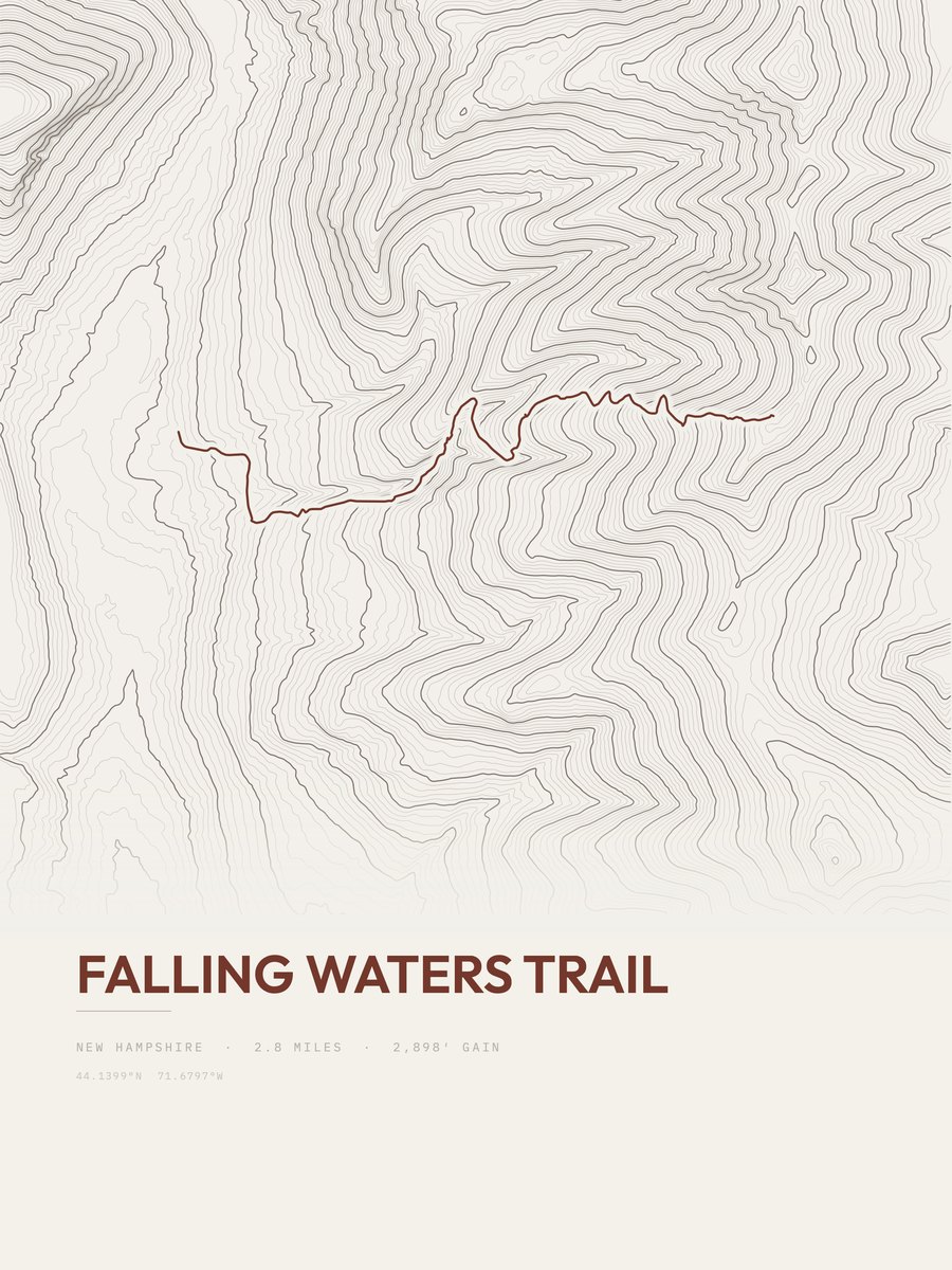 Falling Waters Trail topographic trail print