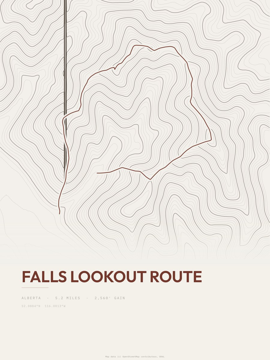 Falls Lookout Route Topographic print