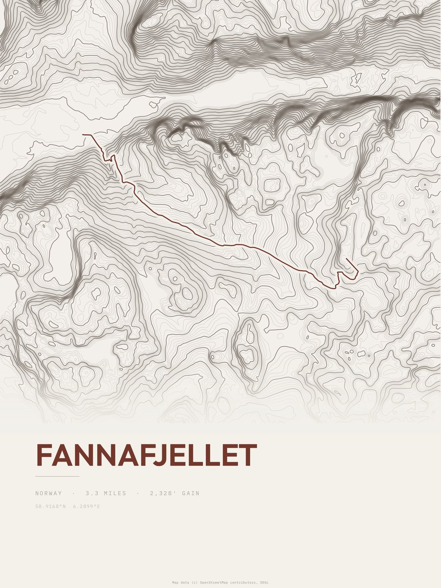 Fannafjellet topographic trail print